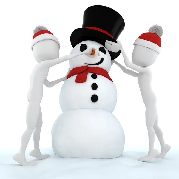 3d man and a funny snow man — Stock Photo, Image