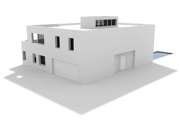 3D-modern huis, geïsoleerd op wit — Stockfoto