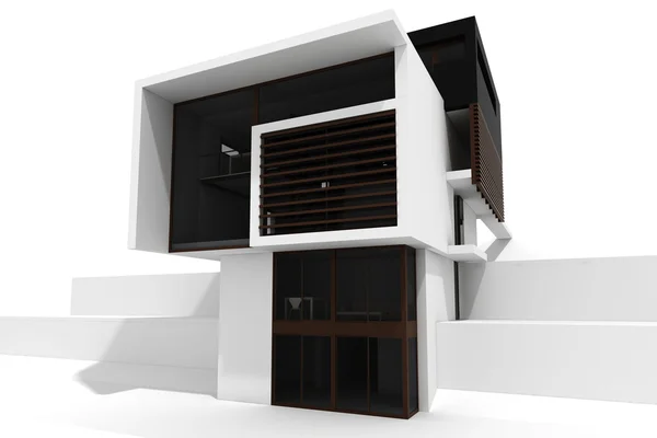 3D σύγχρονο σπίτι, που απομονώνονται σε λευκό — Φωτογραφία Αρχείου