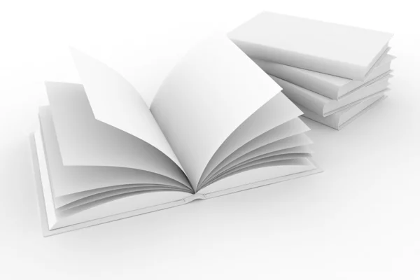 Livros 3d com páginas, isolados em branco — Fotografia de Stock