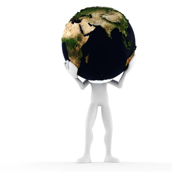 3D muž, který držel na zemi, izolované na bílém — Stock fotografie