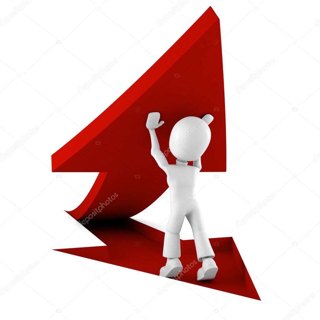 3d man pushing a red arrow from the ground