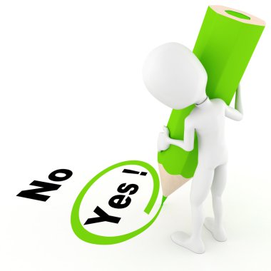 3d man chooseing between yes and no clipart