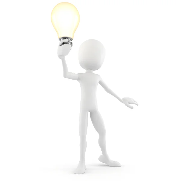 3d man holding a light bulb, isolated on white — Stock Photo, Image