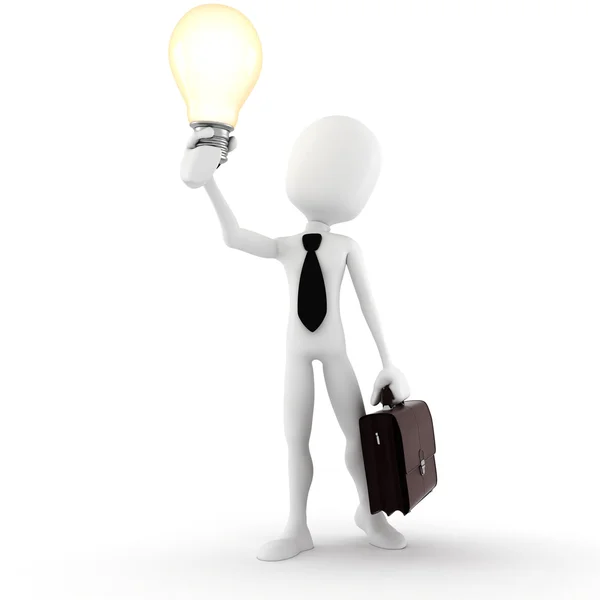 3d man holding a light bulb, isolated on white — Stock Photo, Image