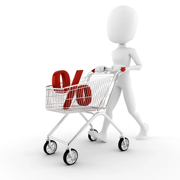 3d man pusing a shopping cart — Stock Photo, Image