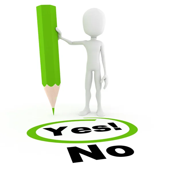 3d man choosing between yes and no — стоковое фото