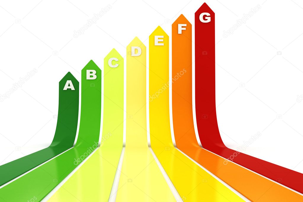 3d-energy-rating-graph-on-white-background-stock-photo