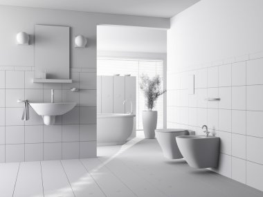 3d clay render of a modern bathroom interior design clipart