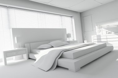 3D kil render bir modern yatak odası