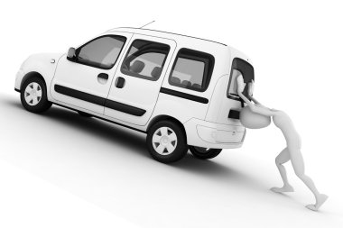 3d man pushing a broken car clipart