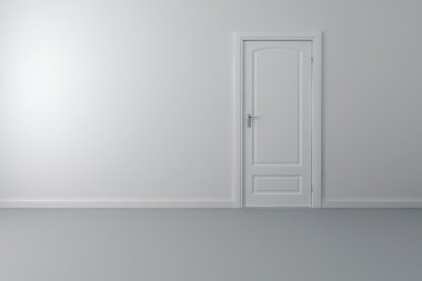 3d interior and white door and walls