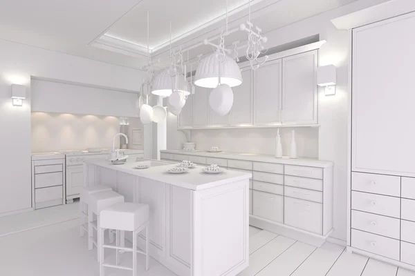 Rander de argila 3d de uma cozinha moderna — Fotografia de Stock