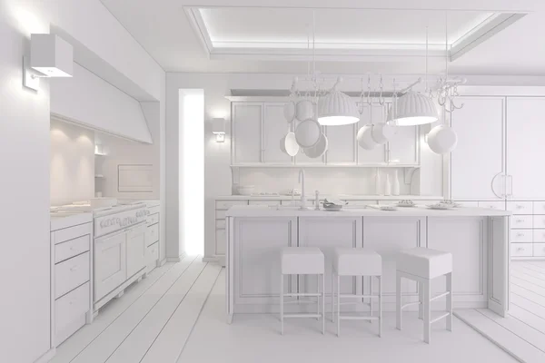 3D-Ton Rander einer modernen Küche — Stockfoto