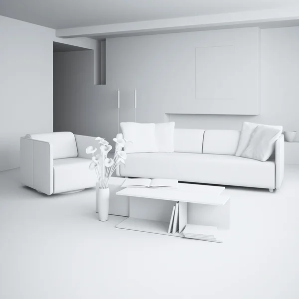 3d argilla rendering di un moderno design d'interni — Foto Stock