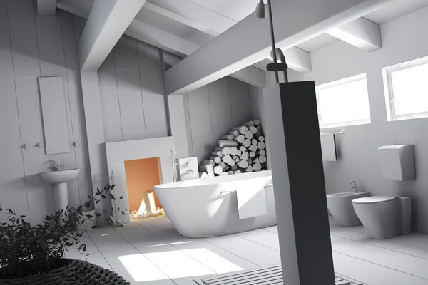 3D-Ton-Rendering einer modernen Badezimmereinrichtung — Stockfoto
