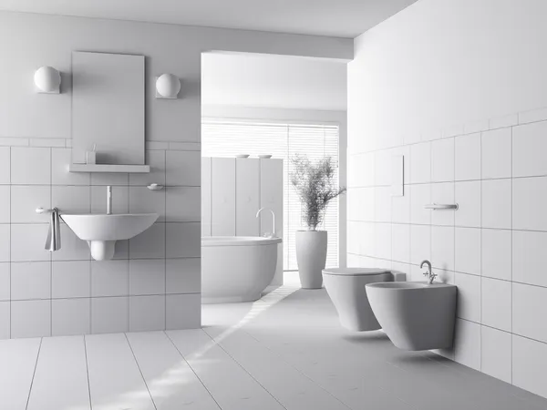 현대적인 욕실 인테리어 디자인의 3d 클레이 렌더링 — 스톡 사진