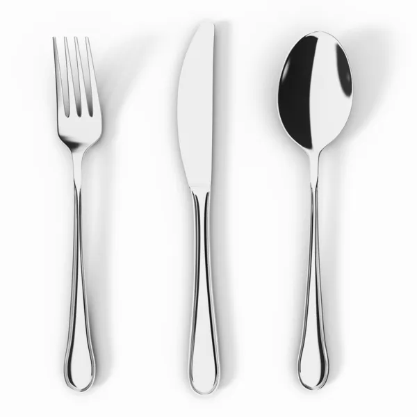 Coltello a forchetta e cucchiaio isolato su sfondo bianco — Foto Stock