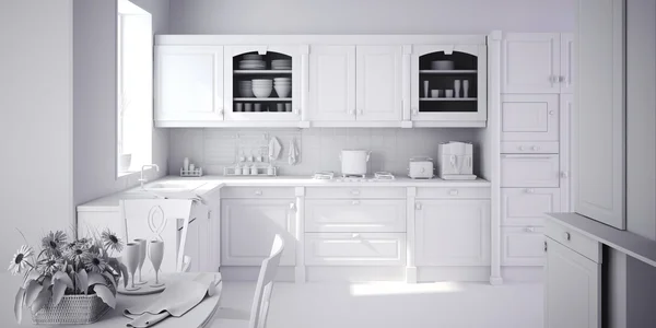 3D jíl rander moderní kuchyně — Stock fotografie