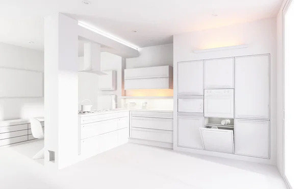 3d modern kitchen - interior render — Stock Photo, Image
