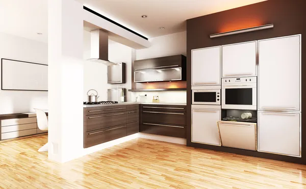 3d cucina moderna - rendering interno — Foto Stock