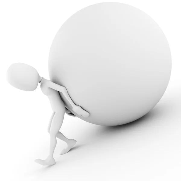 3d man pushing a ball up hill — Stock Photo, Image