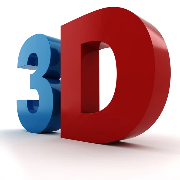 Znak 3D, cyjan czerwony, na białym tle — Zdjęcie stockowe