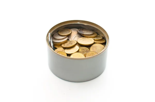 Monedas en lata —  Fotos de Stock