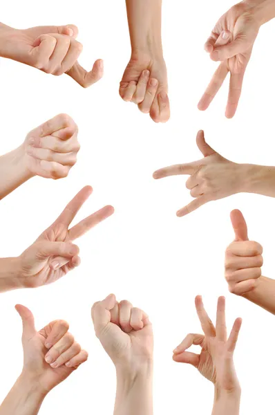 Various Hand Signs Symbols White Background — Stock Photo, Image