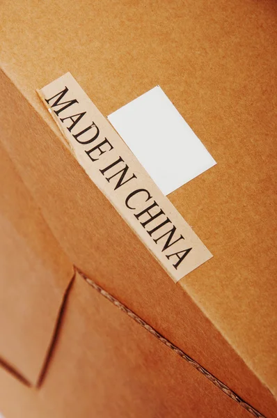 Cartone Con Etichetta Carta Made China — Foto Stock