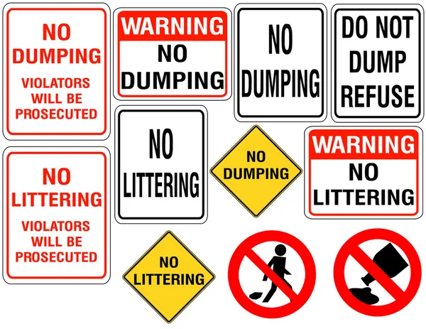 Set of No Dumping or Littering Signs — Stock Vector