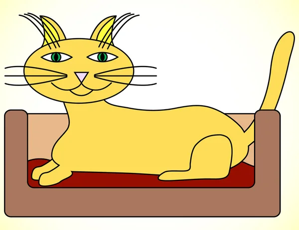在宠物的床上休息的一只猫 — 图库矢量图片