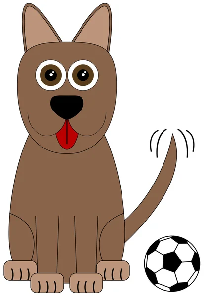 Perro Dibujos Animados Feliz Con Una Pelota Fútbol Juguete — Vector de stock
