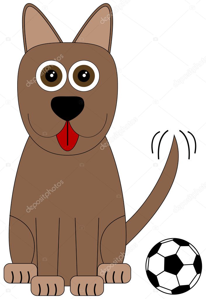 Happy Cartoon Dog with a Toy Soccer Ball