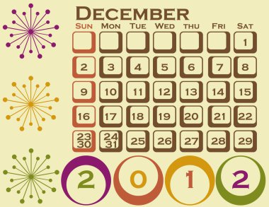 2012 Retro Style Calendar Set 1 December clipart