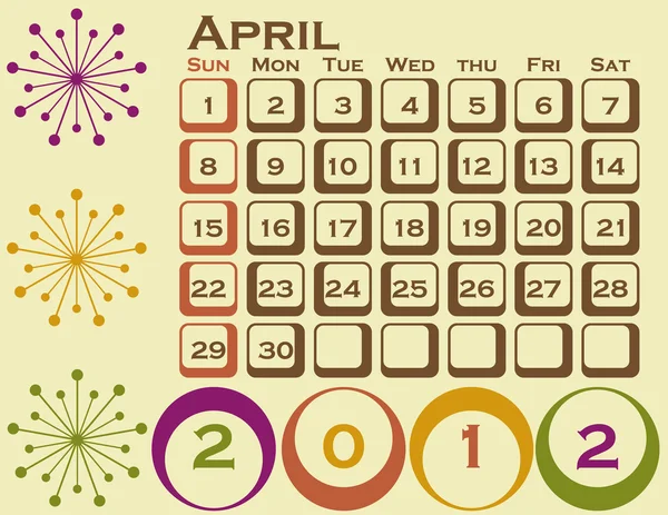 2012 Stile retrò Calendario Set 1 aprile — Vettoriale Stock