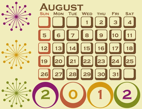 2012 Conjunto de calendario estilo retro 1 Agosto — Vector de stock