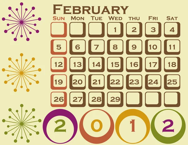 2012 Stile retrò Calendario Set 1 febbraio — Vettoriale Stock