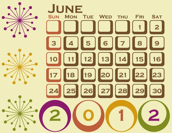 2012 Stile retrò Calendario Set 1 Giugno — Vettoriale Stock