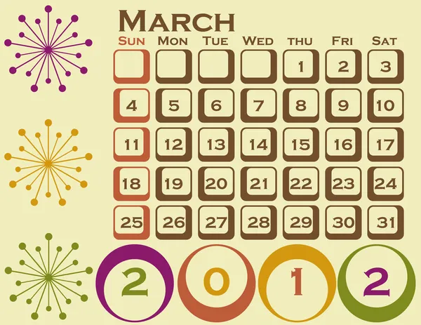Kalendarz 2012 w stylu retro zestaw 1 marca — Wektor stockowy