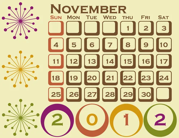 2012 Stile retrò Calendario Set 1 novembre — Vettoriale Stock