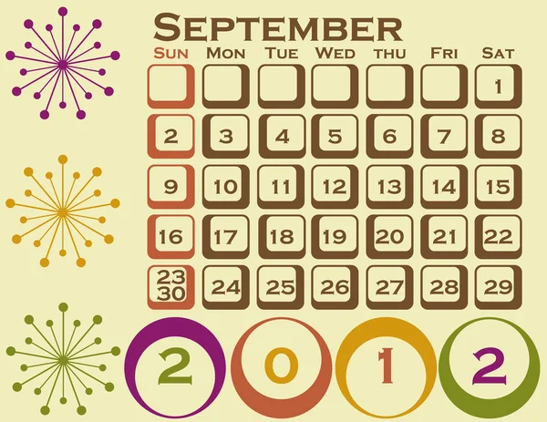 2012 retro stijl kalender instellen van 1 september — Stockvector