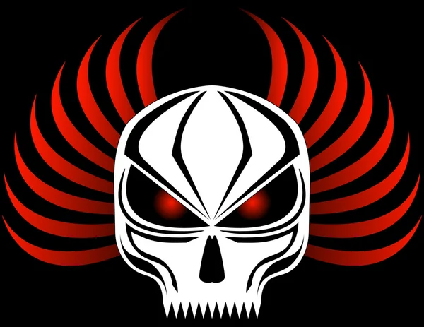 Crâne maléfique aux ailes rouges — Image vectorielle