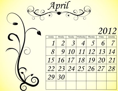 2012 Calendar Set 2 Decorative Flourish April clipart