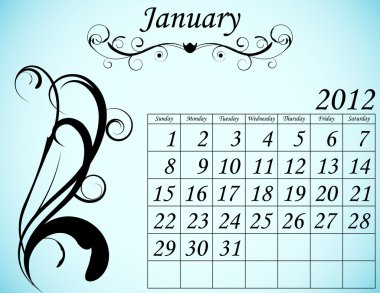 2012 Calendar Set 2 Decorative Flourish January clipart