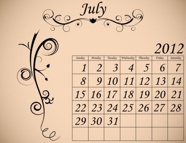 2012 Calendar Set 2 Decorative Flourish July clipart