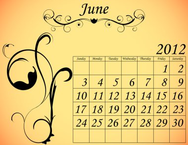 2012 Calendar Set 2 Decorative Flourish June clipart