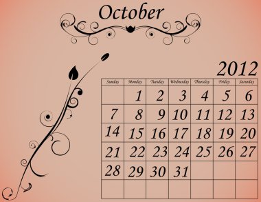 2012 Calendar Set 2 Decorative Flourish October clipart