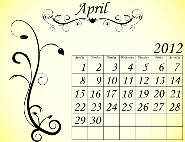 Kalendarz 2012 zestaw dekoracyjny rozkwitać 2 kwietnia — Wektor stockowy