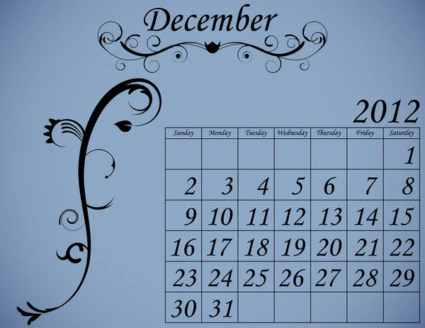 2 dekoratif güzelleşmek Aralık 2012 takvimi ayarla — Stok Vektör